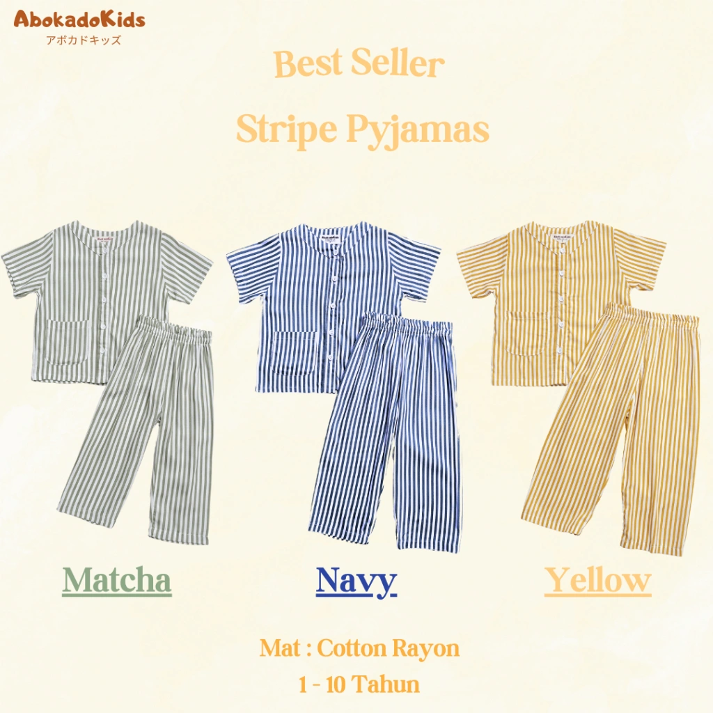 Abokado - Stripe Pyjamas - Piyama - Setelan Baju Tidur Anak / Baju Tidur Anak 1-12 Tahun Premium