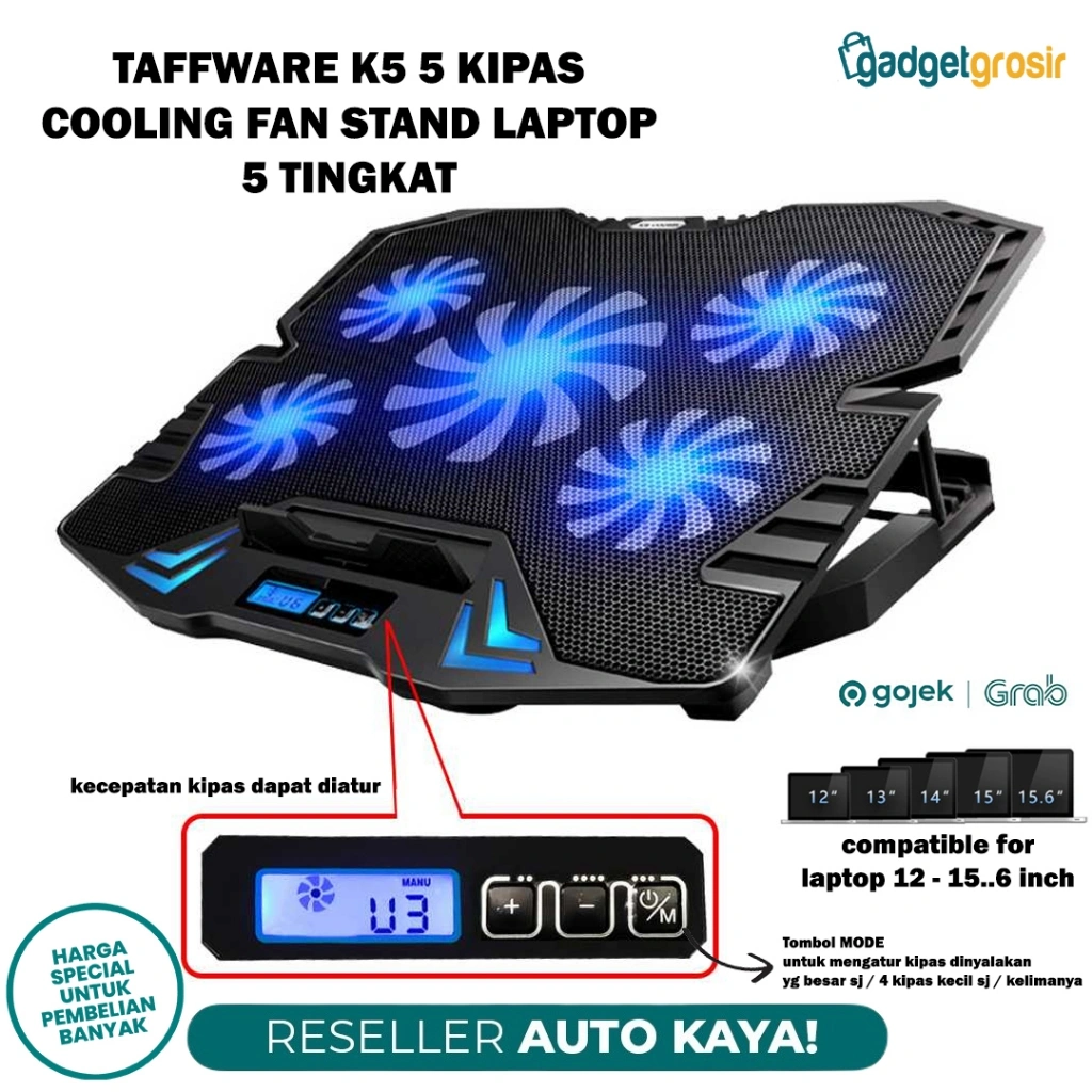 Cooling Fan Stand Laptop Taffware N99 Original Portable Double Fan LED Kipas Pendingin Notebook Cooling Pad Cooler Adjustable Speed 5 Tingkat Up to 17Inch Double Port USB