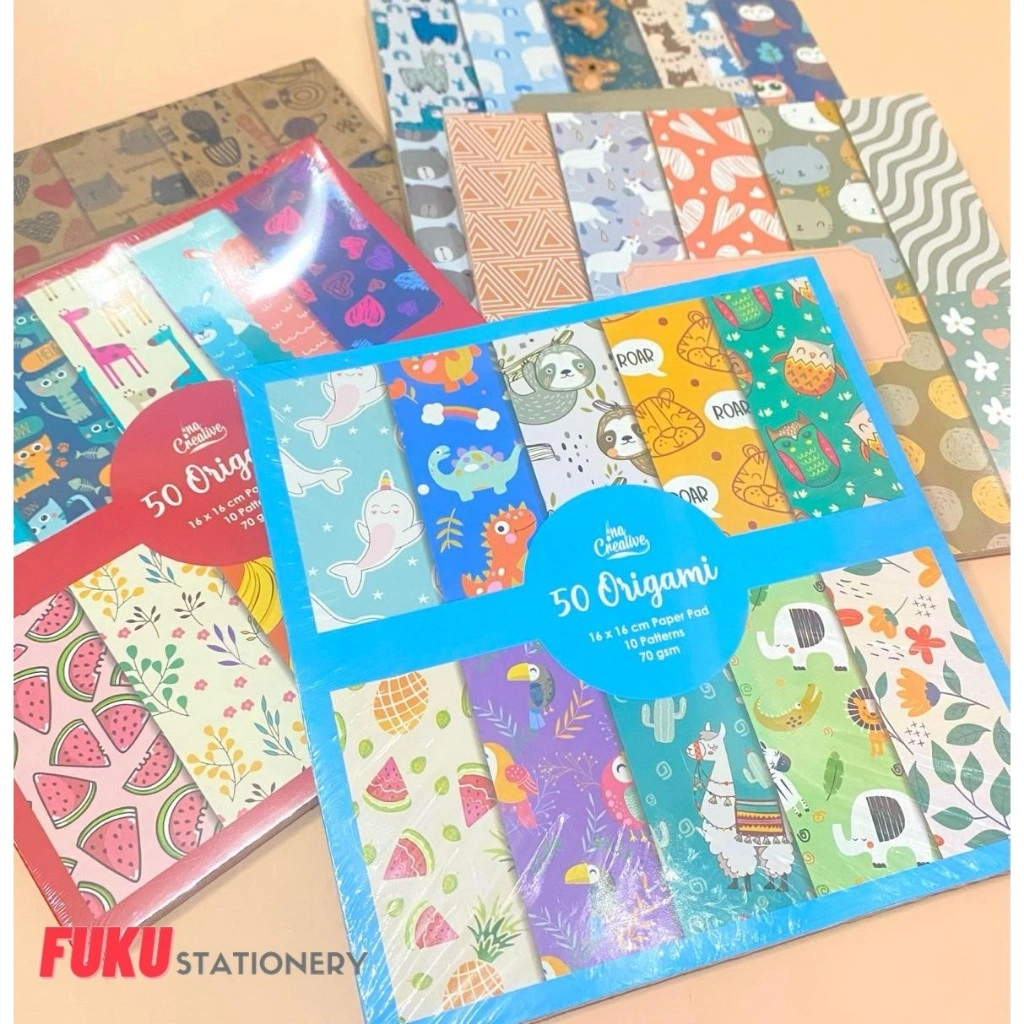 [1 Pack / 50 Lembar] 16x16 cm - Origami Paper / Kertas Origami 10 motif - INA CREATIVE