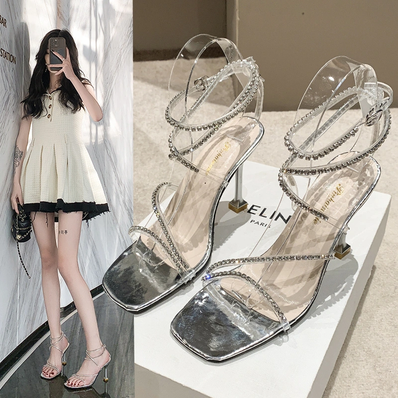 Sepatu Sendal Hak Tinggi High Heels 9cm Wanita Dewasa Gaya Korea Pesta Kondangan Import Murah Premium Mewah Kekinian Tali Lilit Bertali Elegan Sol Karet Korean Style Wedding Strap Sandals for Women - Ukuran 34 35 36 37 38 39 40