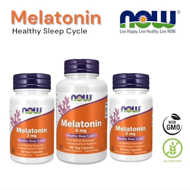 NOW | MELATONIN 5mg 3mg - 60 180 Veg Capsules | Healthy Sleep Cycle Tidur