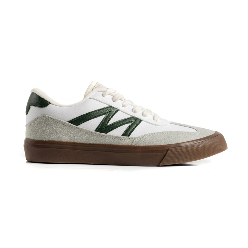 MARQUE.CO ‘Gustav’ Series - White Putih, Dark Green, Gum Sole, Sepatu Sneakers Casual Pria Wanita dengan Material Kulit/Leather Vulcanized, dengan Kombinasi Suede & Nylon, Original Product with Best Quality, Super Empuk