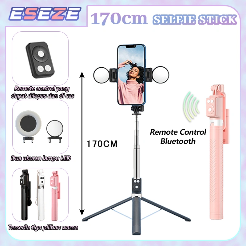 Eseze 170CM Tongsis Selfie Stick Tripod HP Bluetooth Remote control Selfie Tongsis handphone Dengan Monopod Portable LED Lampu Untuk Vlogging Live
