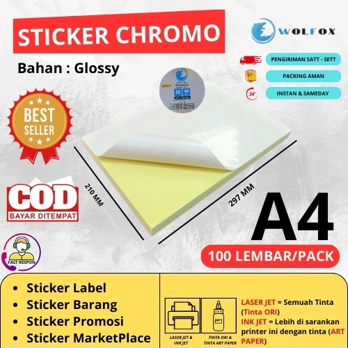 STIKER LABEL A4 ISI 100 LEMBAR / KERTAS STICKER A4