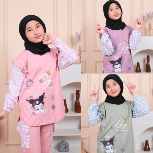 haruka kuromi oneset Combed Premium size 1-12 tahun by gg Setelan celana anak perempuan kuromi