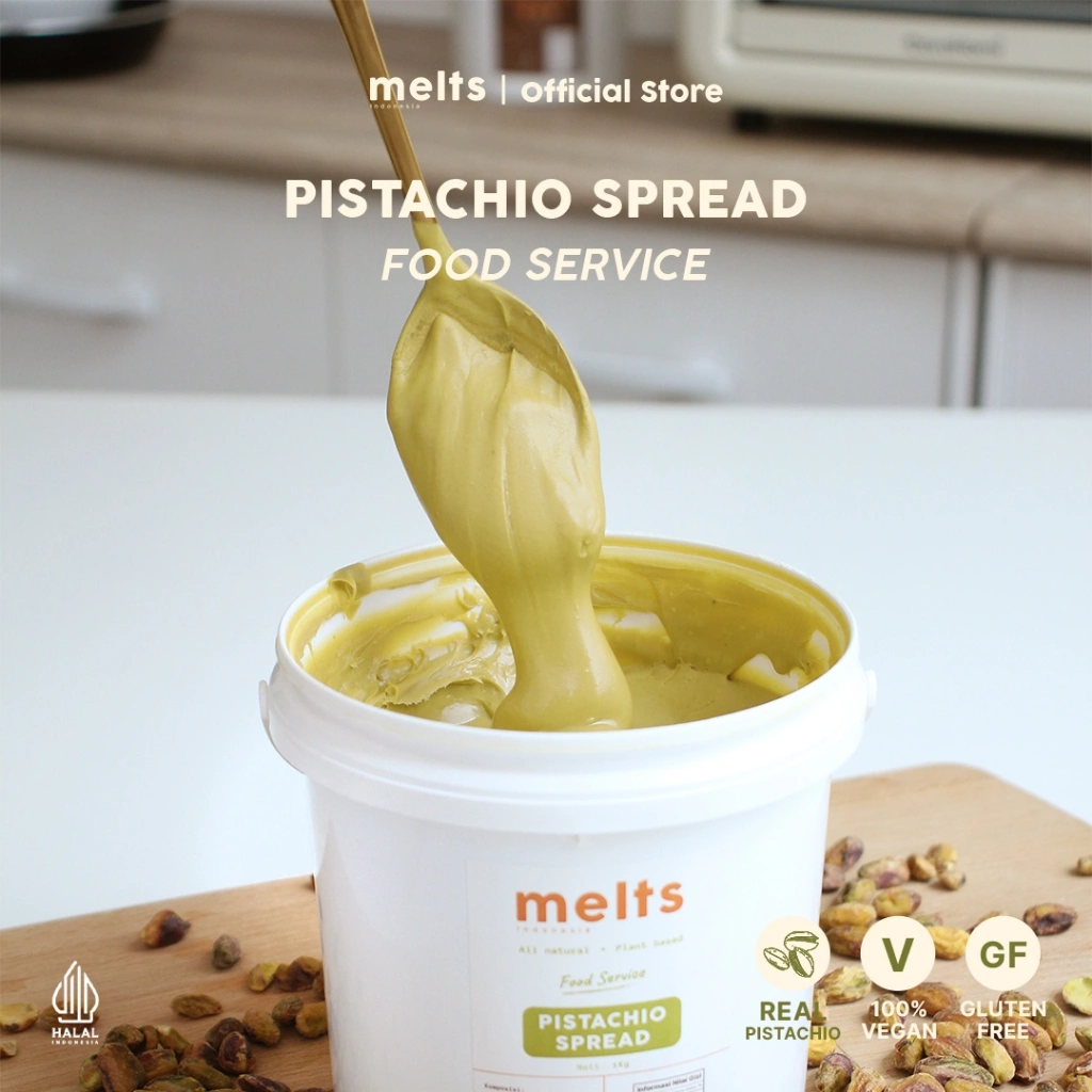 Melts Pistachio Spread 1 kg | Selai kacang Plant Based Vegan untuk Roti Bahan Kue Baking Pastry Topping