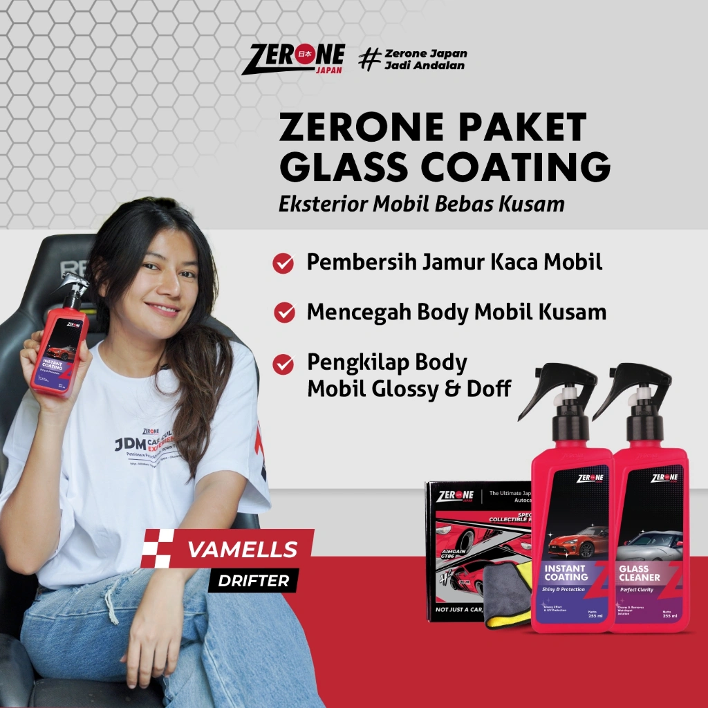 Paket Pengkilap Body Mobil Motor Pembersih Jamur Kaca Paket GLASS COATING Zerone Japan