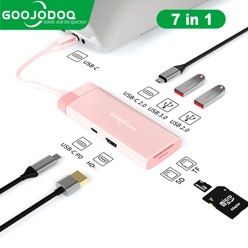 Goojodoq 7 in 1 Type-C Adapte HUB Laptop Docking Station untuk Dell HP For MacBook Pro Type C Dock PD USB3.0 2.0 HD TF/SD Card Reader