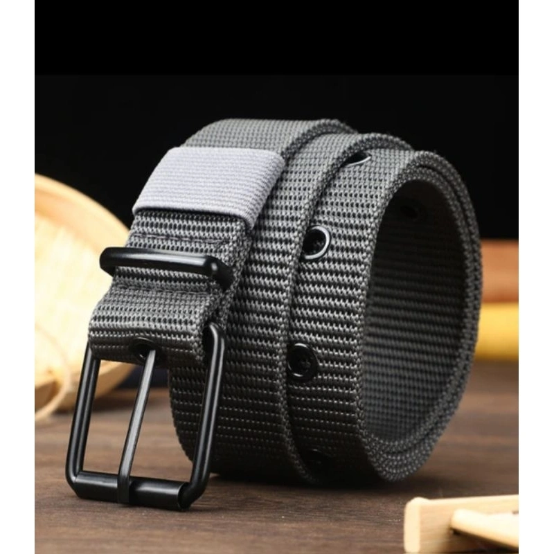 Sabuk kanvas berlubang, sabuk gesper jarum pria, versi Korea pemuda pelajar, sabuk jeans serbaguna, latihan militer, extender
