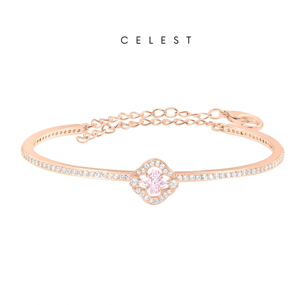 Celest - Lillá Rose Gold Bangle Jewelry (Adjustable) | Gelang Emas Asli 18K Bersertifikat | Perhiasan Lapis Emas 18 Karat Gold Plated | Kado Aksesoris Pernikahan Anniversary Ulang Tahun | Gift Box Mewah