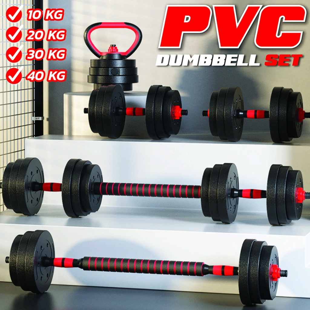 BG SPORT Set Dumbell Barbel PVC Kettlebel 10KG 20KG  30KG 40KG Alat Gym Fitness Anti Slip