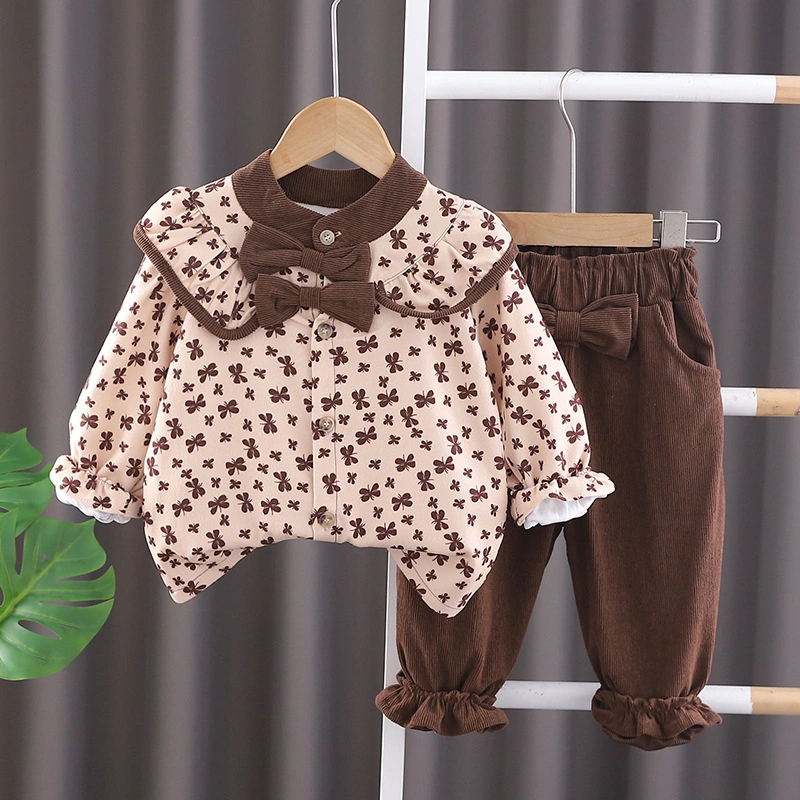 KF CAT Setelan Baju Anak Perempuan Bahan Katun Corduroy Motif Bunga Korea Style Usia 1-4 Tahun