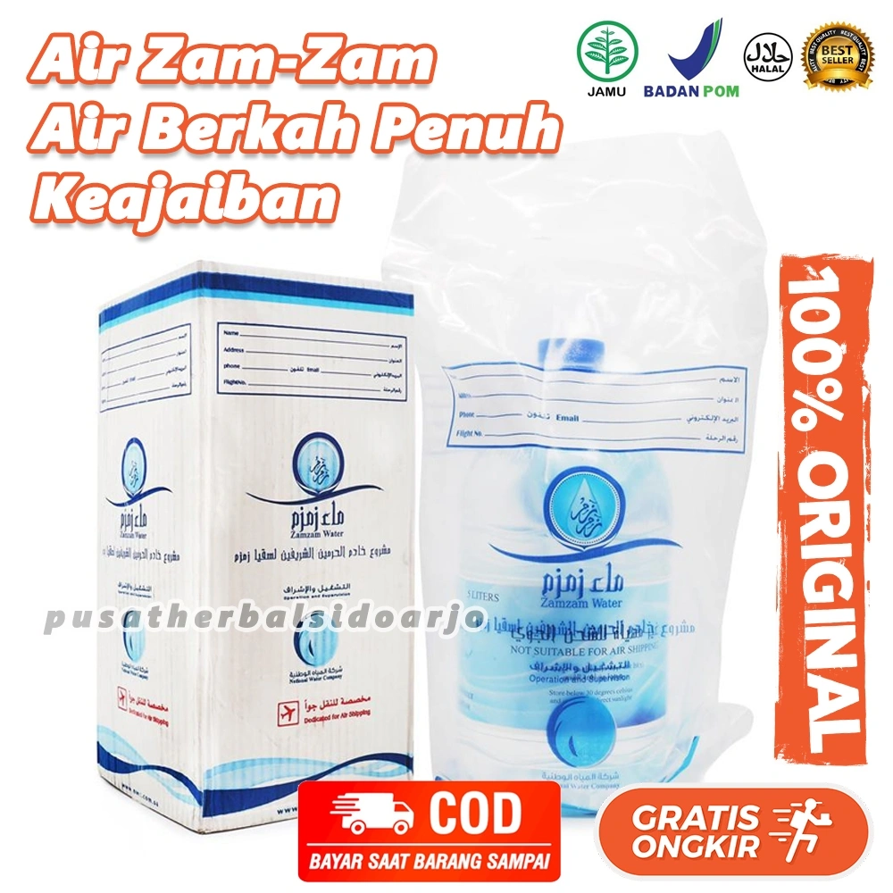 Air Zam Zam 5 Liter Jamin Asli Original Air Zamzam Galon 5 liter Madinah Mekkah Air Ajaib Penuh Keberkahan Air Zamzam Murni Import Barcode