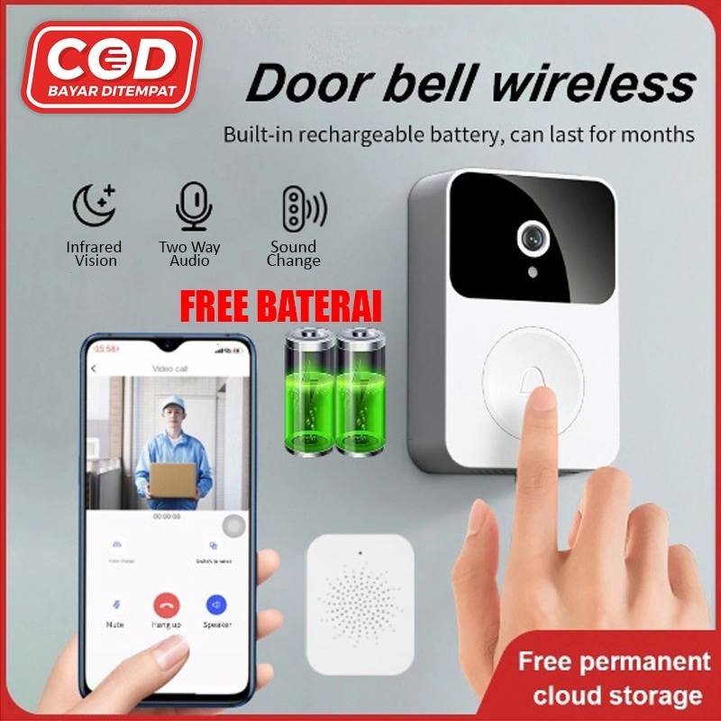 Bell Pintu Kamera Smart Wireless Doorbell Camera IP 66 Wifi Tanpa Kabel Bel Pintu Pintar