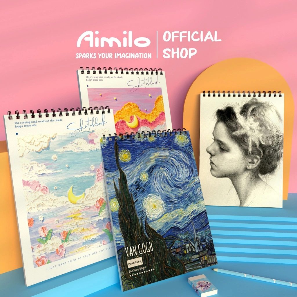 [READY] Aimilo Buku Gambar A4 Sketchbook Buku Sketsa lTebal Vertikal Jilid Spiral 45 Lembar/90 Halaman