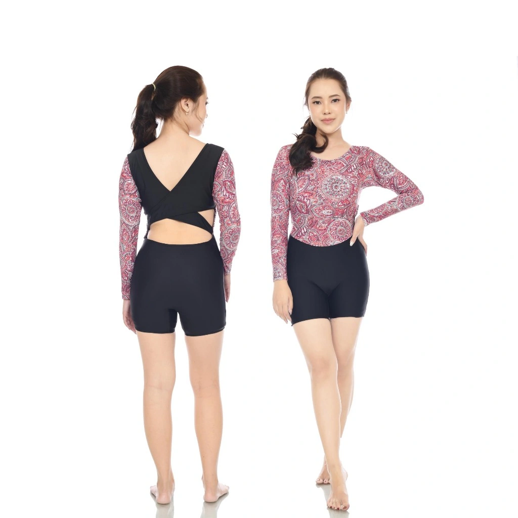 BAJU RENANG DIVING LENGAN PANJANG WANITA DEWASA ( LAPIS CUP BH) LB BUNGGA PAKAIAN RENANG WANITA DEWASA