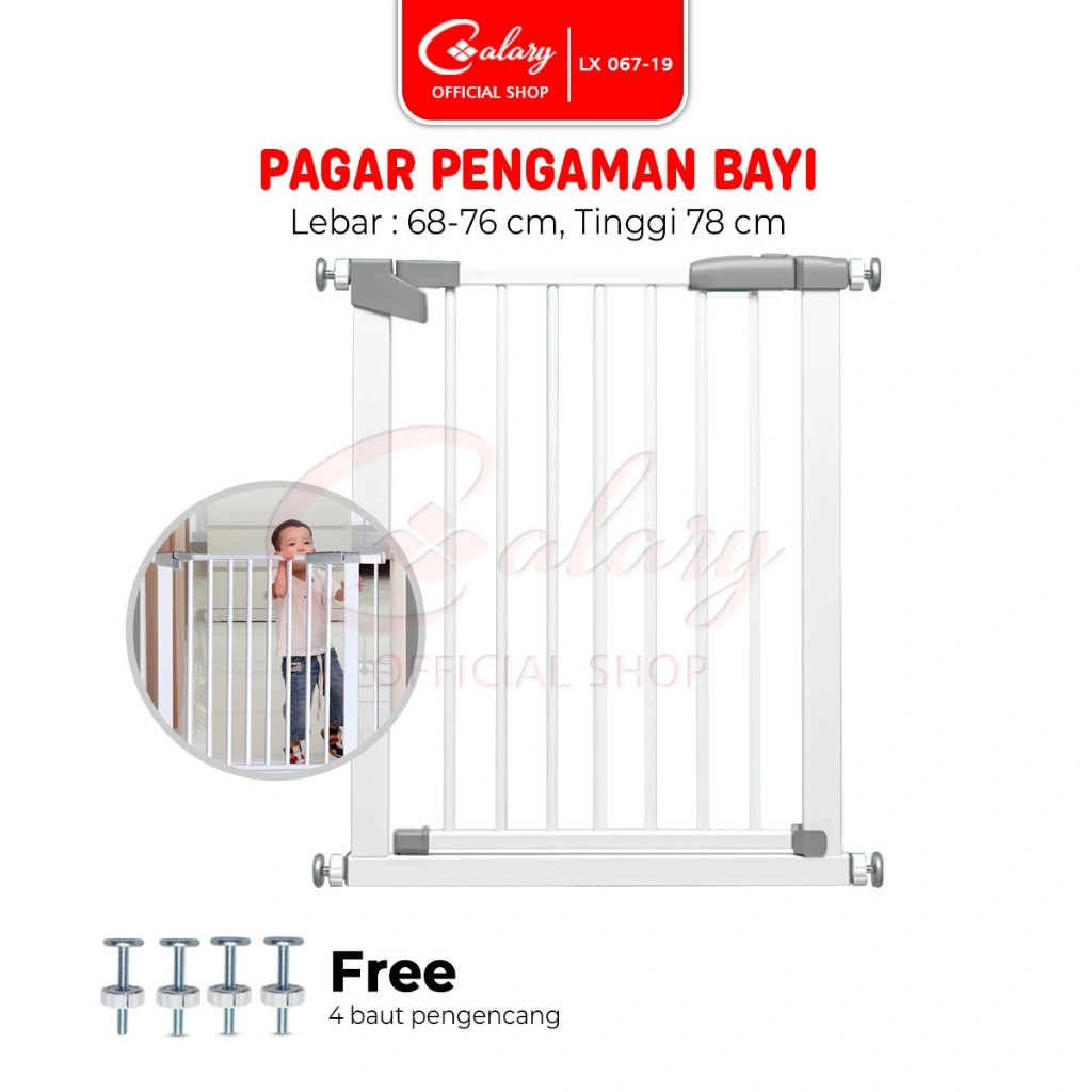 CALARY Pagar Bayi Pembatas Anak Pintu Pengaman Safety Gate Tangga Dapur Kamar Mandi Kunci Ganda 067-19