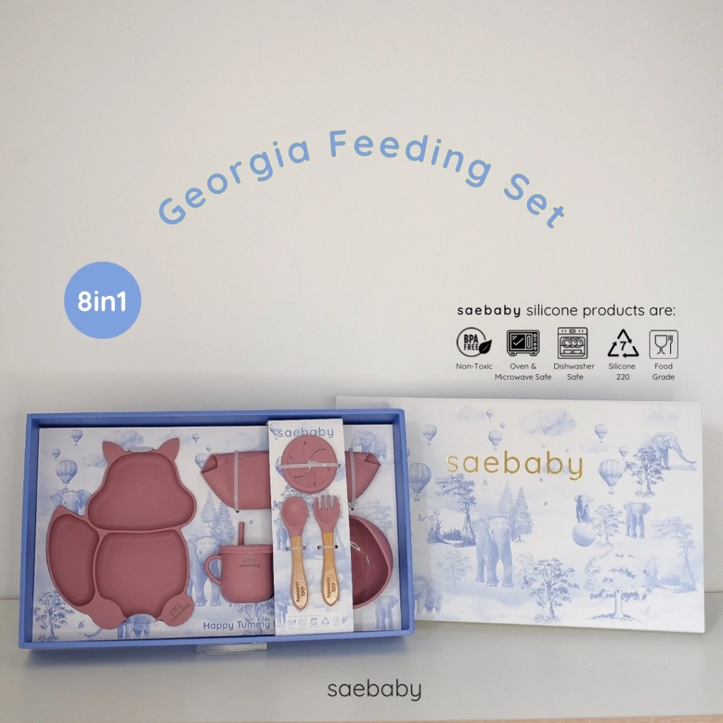SAE GEORGIA SET - 8pcs Baby Feeding Silicone Set, Hampers Bayi Peralatan Makan Bayi, Hampers Lahiran Alat Makan Bayi