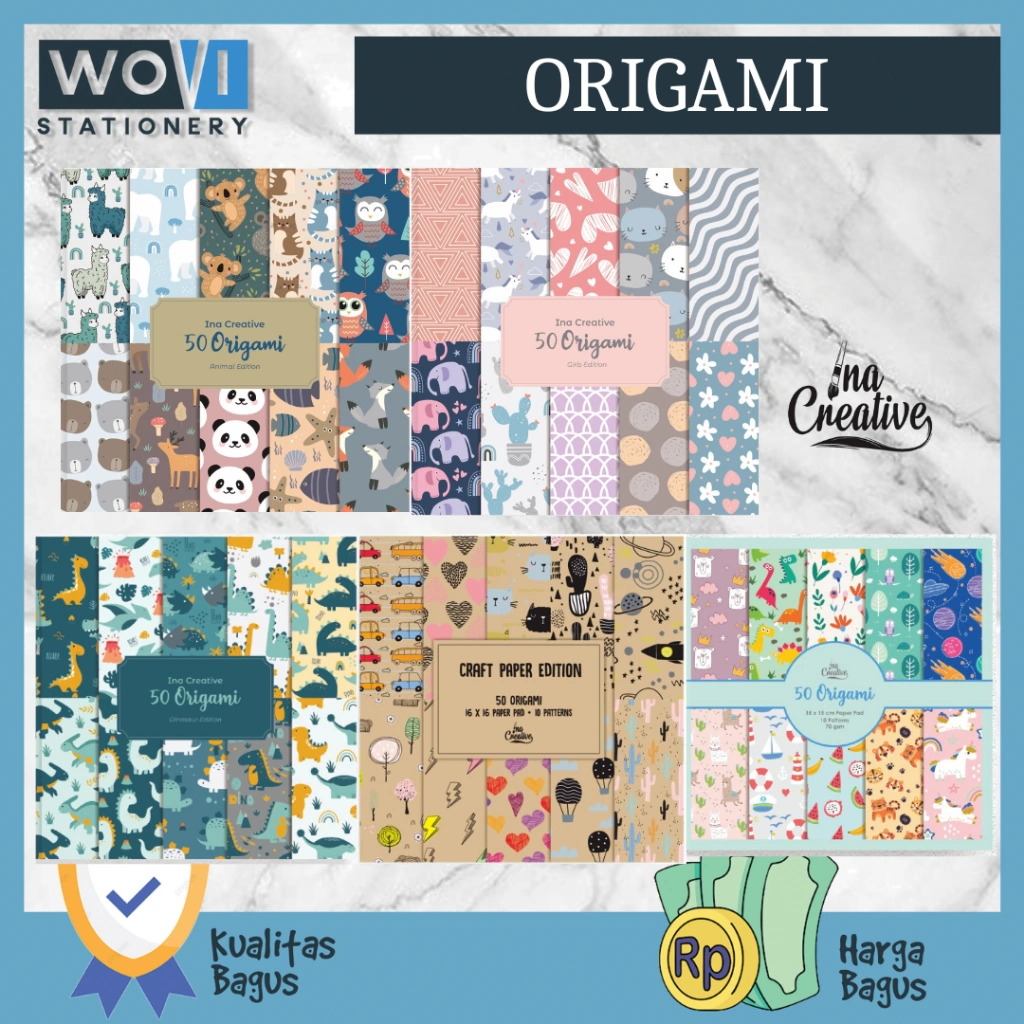 [WOVI STATIONERY] Kertas Origami 16 x 16 Bolak Balik Motif Ina Creative / Kertas Lipat 15 x 15 Bolak Balik Motif [PCS]8