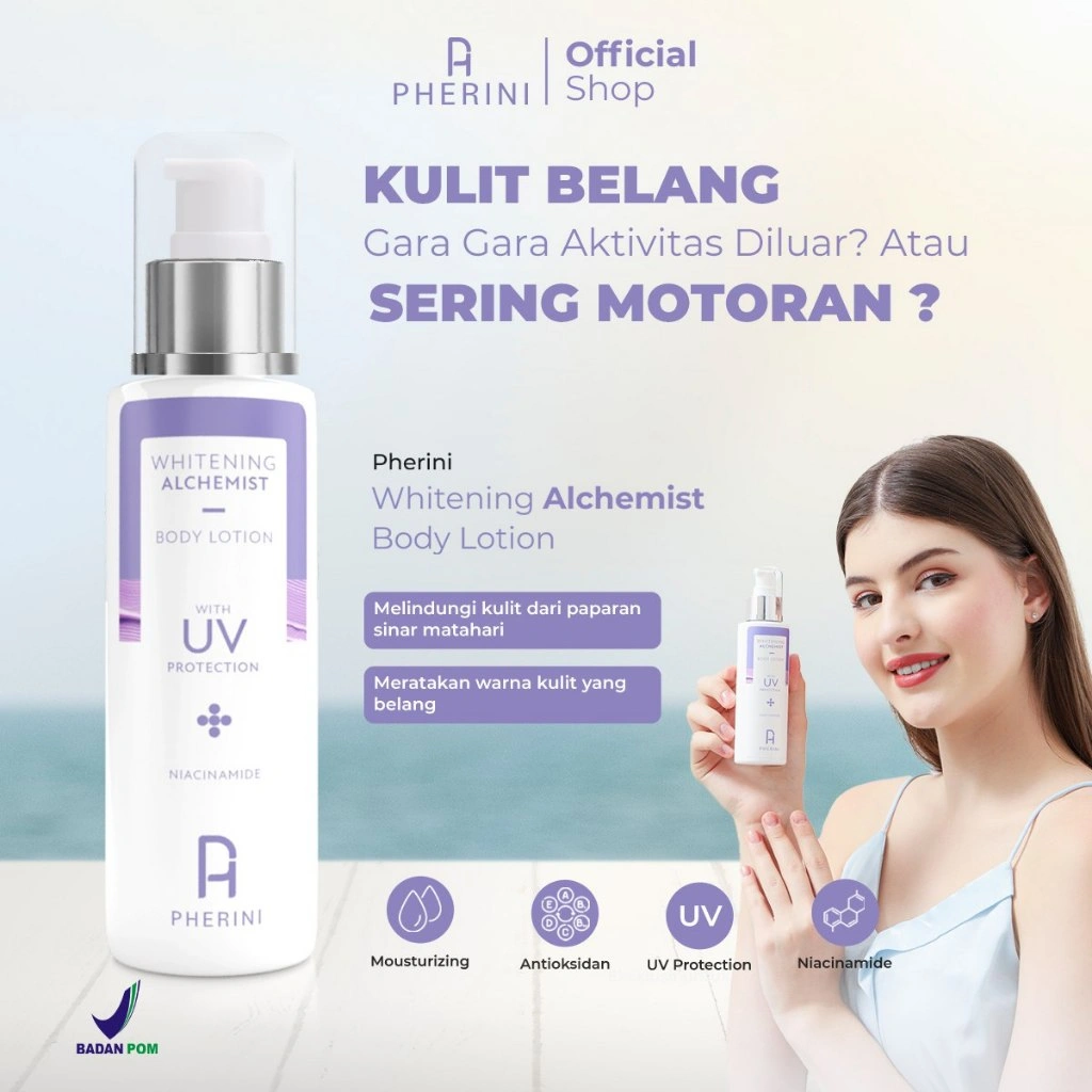 Pherini Whitening Body Lotion Alchemist With UV Protection Niacinamide 130 ml - pherini official shop - Dapat Mencerahkan dan Melindungi kulit dari sinar matahari