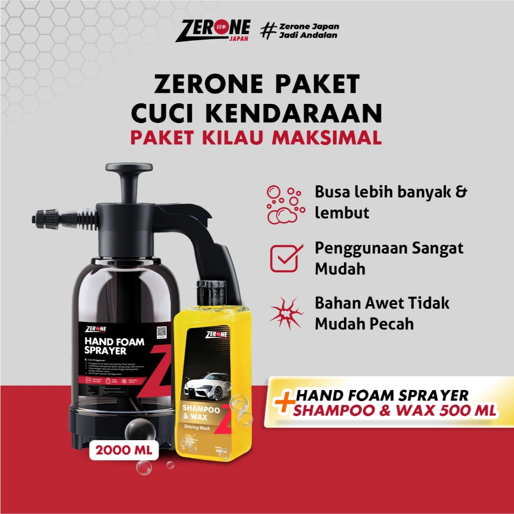 [ Paket Lengkap Cuci Kendaraan ] Shampoo &  Semprotan Cuci Motor dan Mobil Salju Zerone Japan Hand Snow Foam Sprayer High Premium Quality 2000 ml