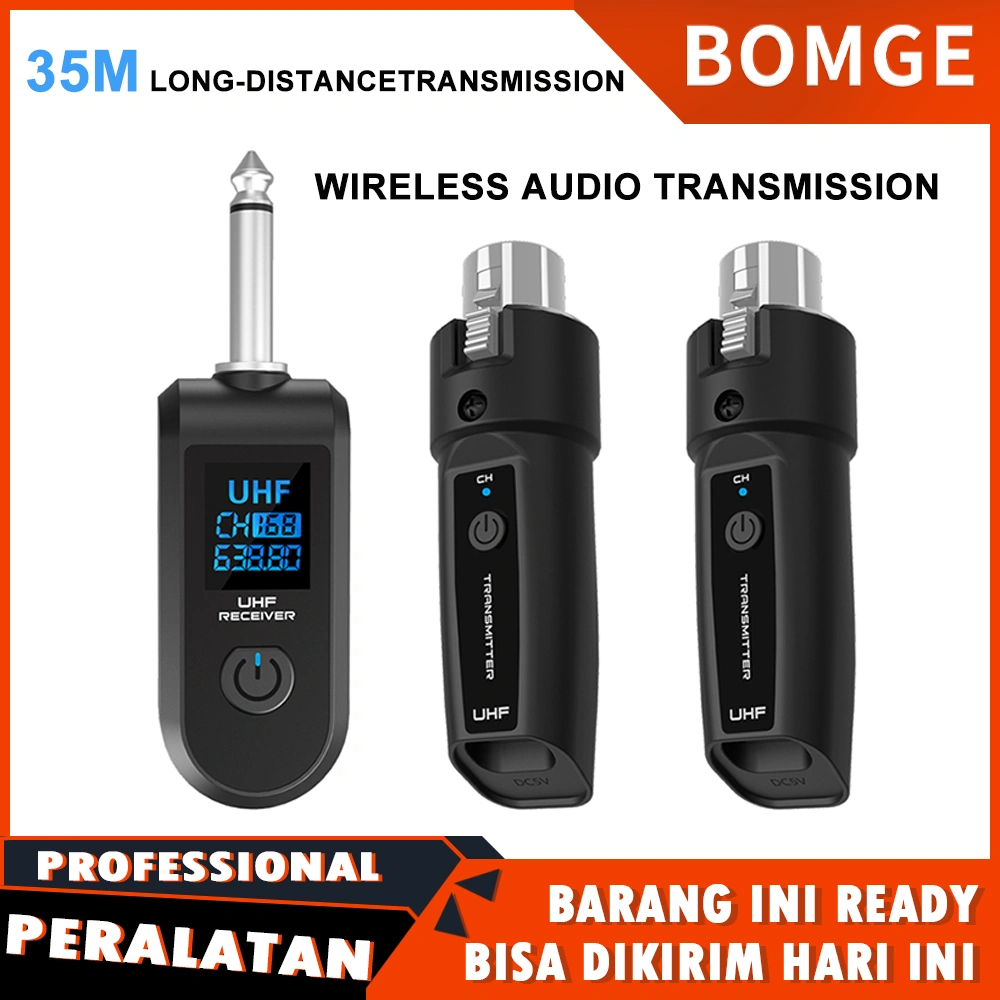 BOMGE microphone guitar UHF wireless transmission system, plug and play anti-interference. Suitable for 6.35 interface to wireless use, electronic musical instrument receiver