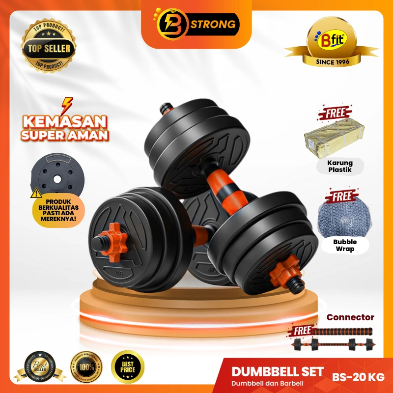 (MAKASSAR) B-STRONG BS-20 Adjustable Dumbbell Set 20KG - 4-IN-1 Barbell Kettlebell Push-Up