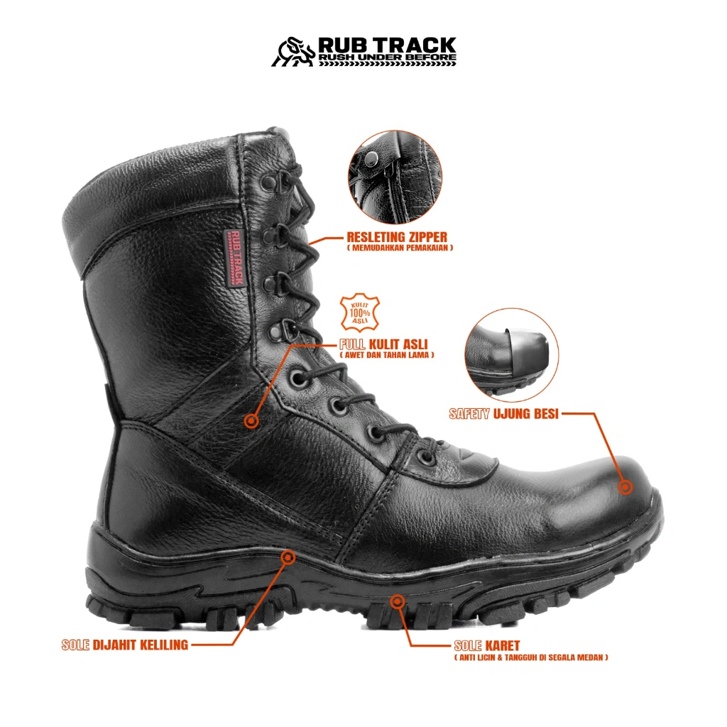 SEPATU PDL KULIT ASLI ROVER PRIA SAFETY UJUNG BESI RESLETING ZIPER JATAH TNI POLRI SATPAM SIZE 38-45 SBB X RUBTRACK