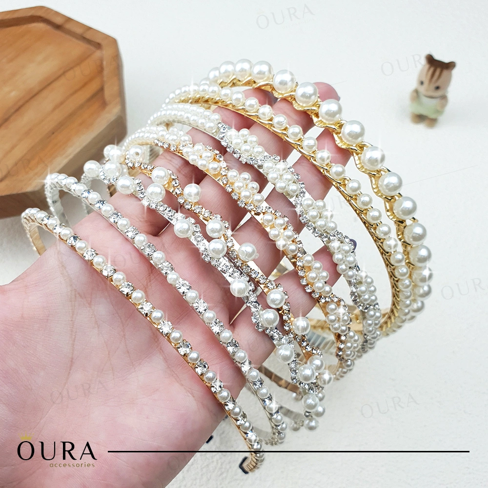 Bando Mutiara Korea Bandana Dewasa Berlian Korean Pearl Headband Aksesoris Rambut Pesta Headpiece