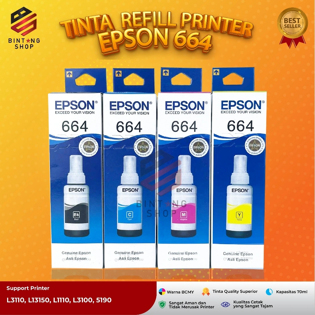 1 Paket Isi 4 Warna Tinta Kompatibel Epson 664 Untuk Printer L100 L110 L120 L200 L210 L220 L300 L310 L350 L355 L360 L365 L380 L385 L405 L455 Warna Tajam, Isi Ulang Hemat & Praktis