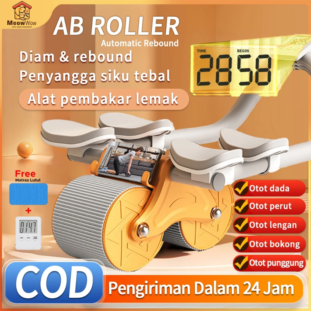 ME Ab Wheel Ab Roller Wheels Plank Trainer 2in1 Abdominal Core Roller Automatic Rebound Olahraga Push Up Gym Fitness