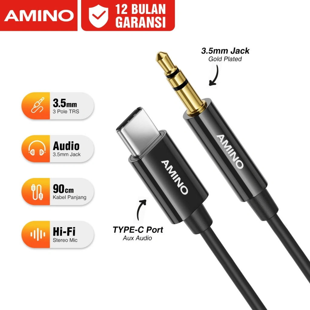 AMINO Aux Audio TYPE C Male to 3.5mm Male Kabel Converter Jack Audio Adaptor Adapter / USB C Male to 3.5mm Male