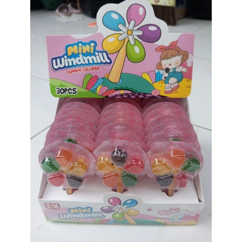 permen kipas permen lunak mint rasa jeruk mini windmill gummy lollipop 1 pak isi 30 pcs