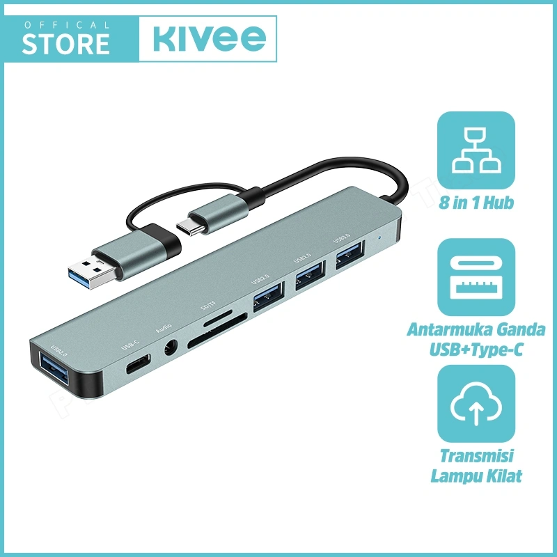 KIVEE USB Hub Type C 8-in-2 Dual plug docking station KV-AD21 USB 3.0 5Gbps Aksesoris Laptop
