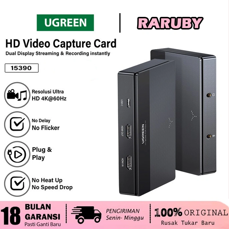 Ugreen 15390 Video Capture Card HDMi 4K For Game Video Live Streaming Record OBS PS4 XBOX PC Komputer