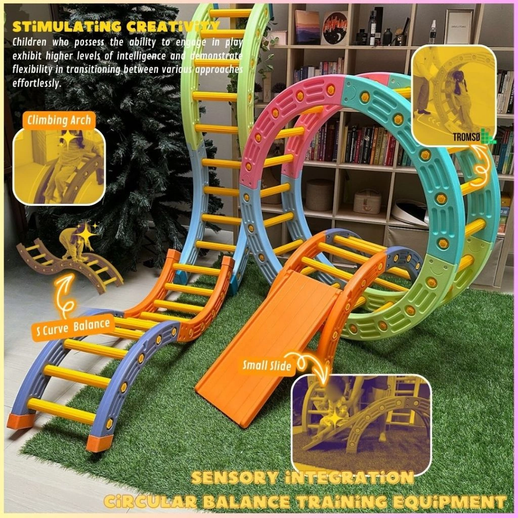Multifunctional Sensory Integration Balance Bar/Climbing Arch/Arch Monkey Bar with Slide/Round Mobile Kids Indoor Playground/ Round Climbing Balance Board Toy Physical Gymnastics Training Equipments