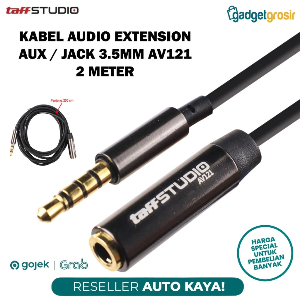 Taffstudio Kabel Aux Audio Extension 3.5mm Male to Female 200 cm AV121 Kabel Sambungan Jack to Jack 2 Meter Hight Quality Original
