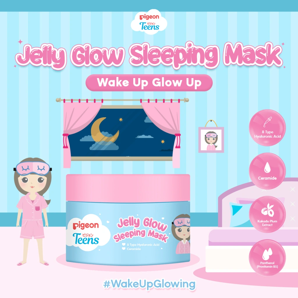 PIGEON TEENS JELLY GLOW SLEEPING MASK 30G | Sleeping Mask Remaja | Masker Tidur Tanpa Bilas | Melembabkan & Memperbaiki Skin Barrier