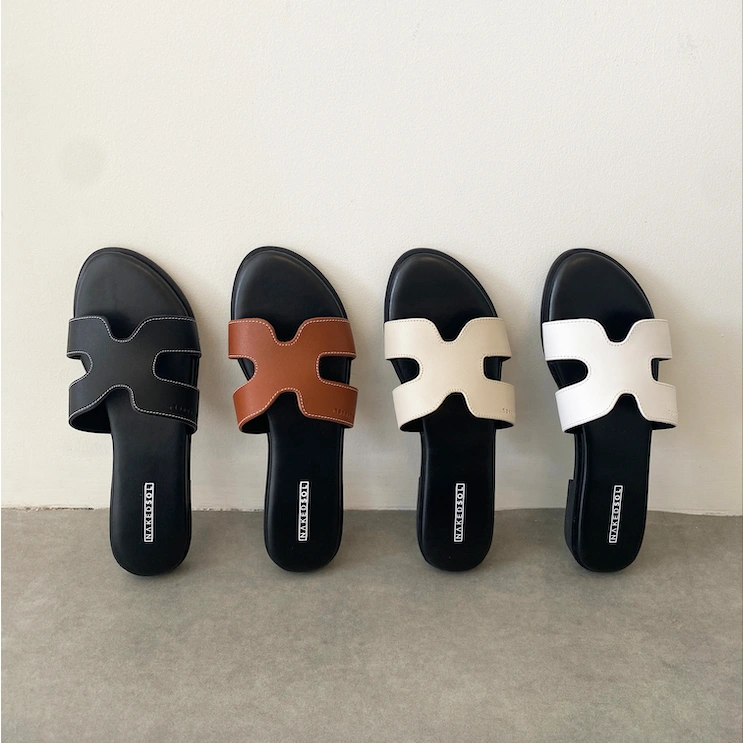 Nakedsol Eden Slides (Black, Oat, Tan) Sendal Flats | Selop Teplek Wanita | Slip On Casual Santai