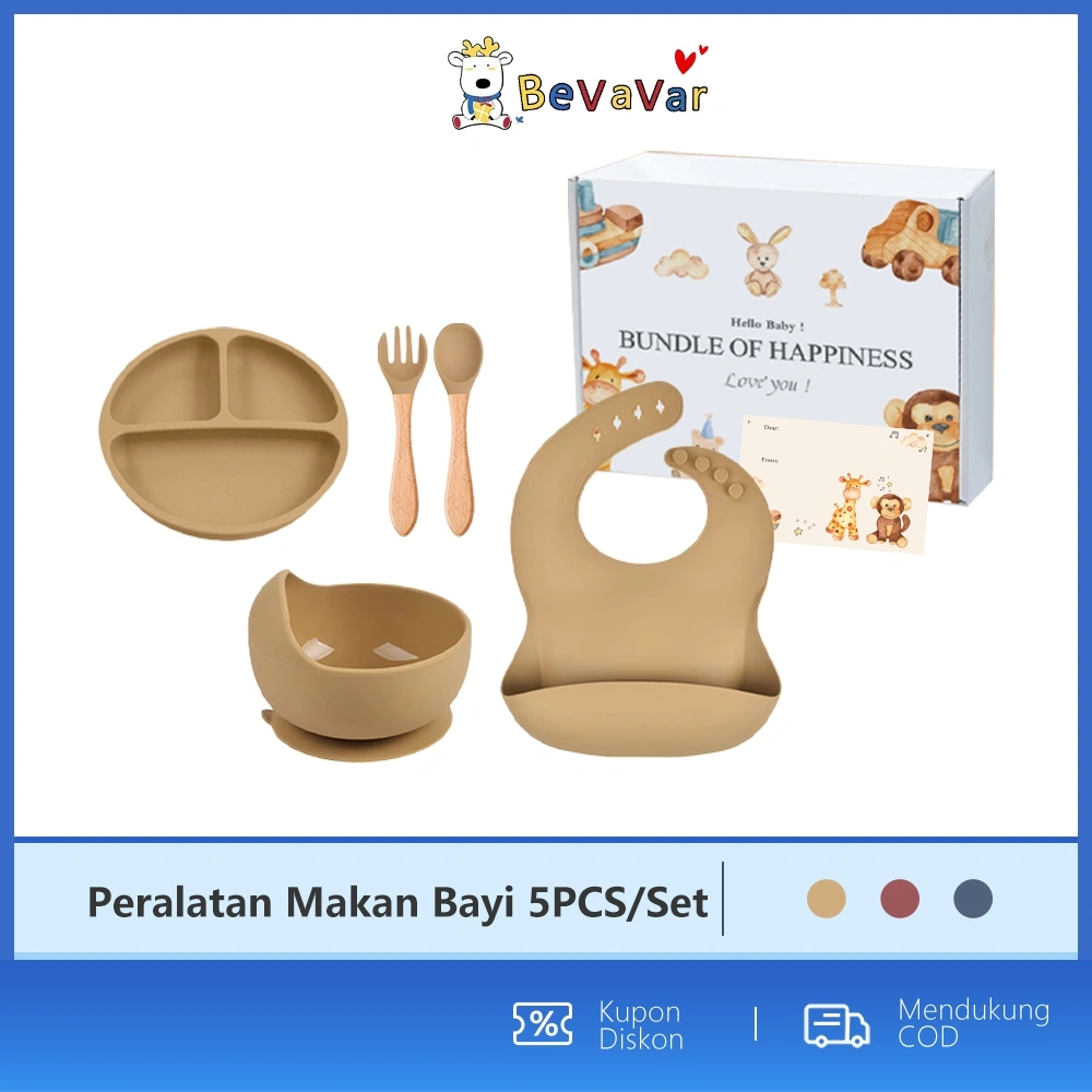 BEVAVAR 5PCS/Set Peralatan Makan Bayi Silicone Alat Tempat Makan Bayi Set