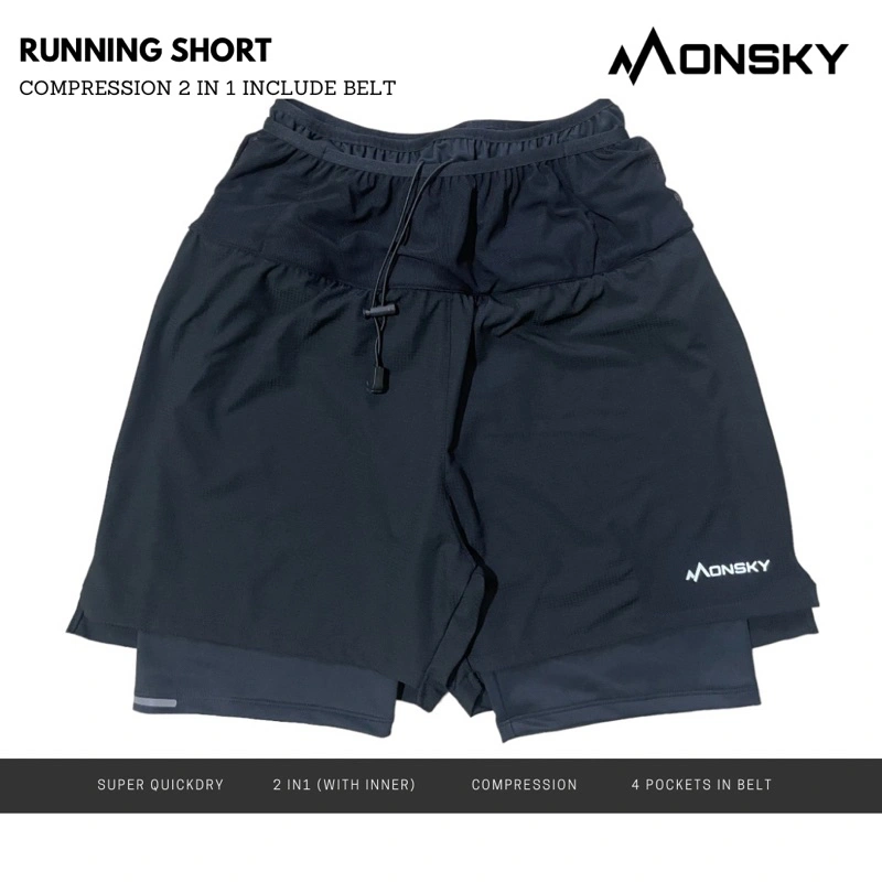 Monsky Celana Lari Running Short Compression Include Belt