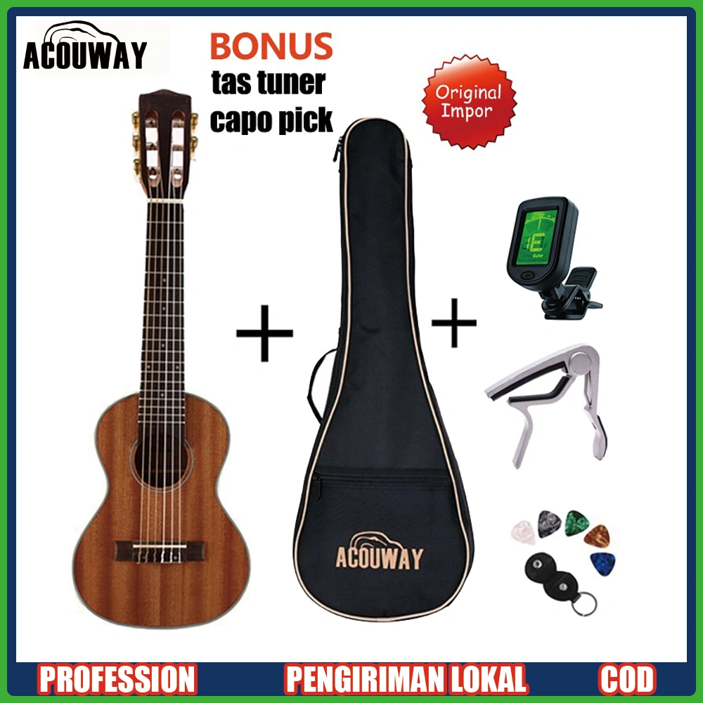 Acouway 28 Inch Gitarlele Elektrik/Akustik Gitalele Gitar Ukulele Senar 6 Sapele Body 18 Fret Klasik Knob Guitalele