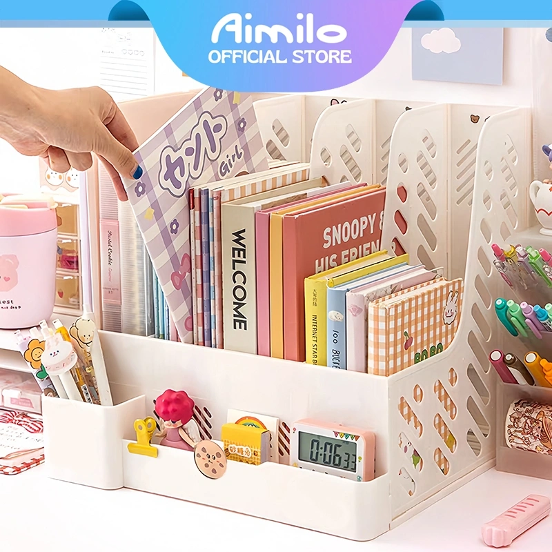[READY] Aimilo Rak Buku Minimalis Aesthetic Tempat Buku Desktop Organizer File Serbaguna Box File Rak Buku Sekat