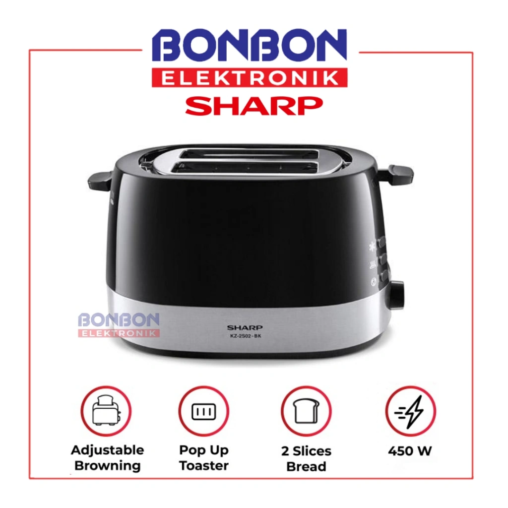 SHARP Pop Up Sandwich Toaster KZ-2S02-BK / KZ2S02 / Alat Pemanggang Roti KZ 2S02 Black