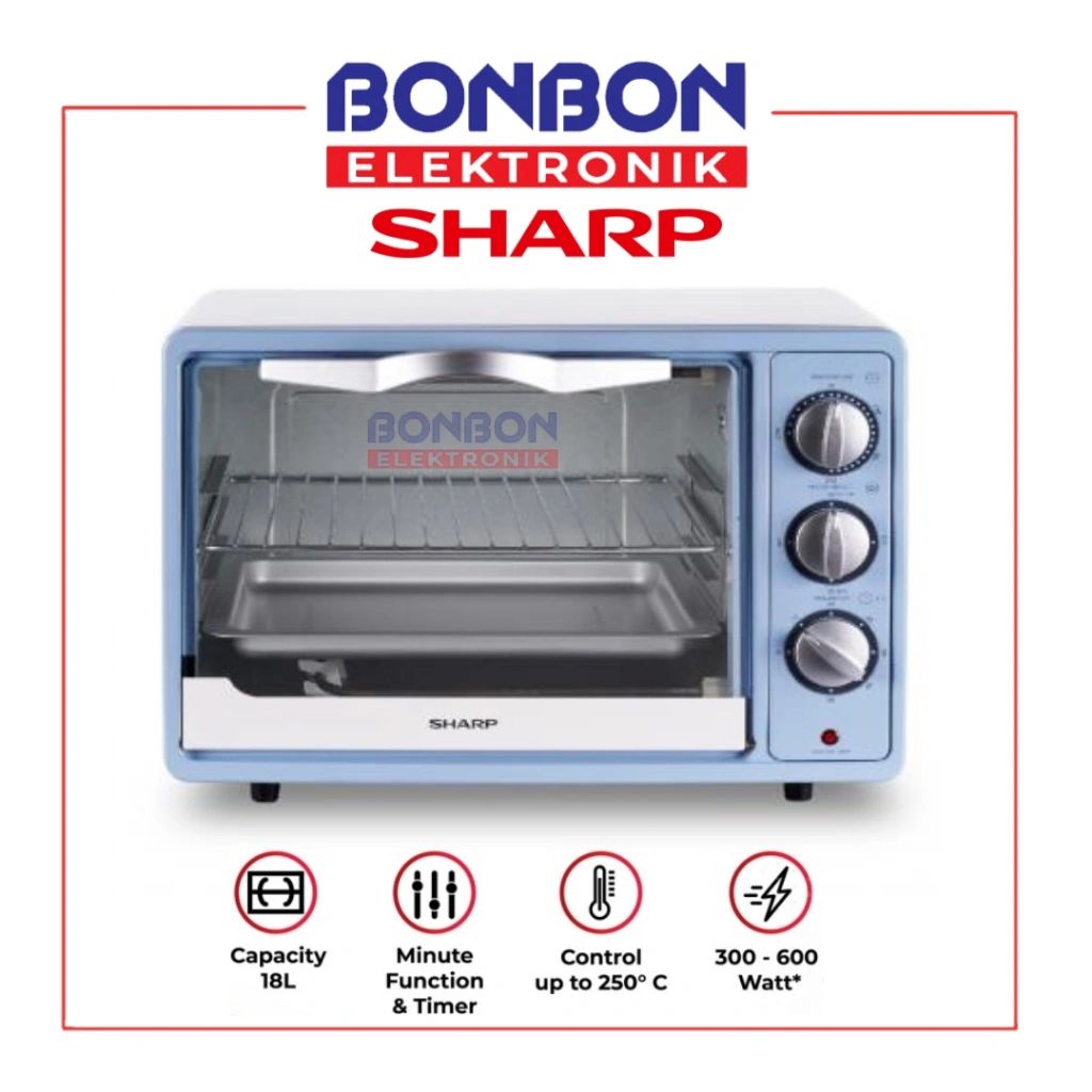 SHARP Oven Listrik 18 Liter EO-18BL / EO18BL / New Electric Oven Blue EO 18BL Toast, Grill, Bake, & Roast
