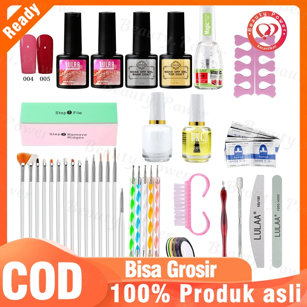 Alat kutek kuku nail art set Kutek Gel Lampu Kuku UV 6 Warna Cat Kuku Gel, Set Peralatan Manikur Seni Kuku, Atasan dan Tidak Mengilap dengan Lapisan Dasar 17Pcs alat set manikur base&top cat kuku