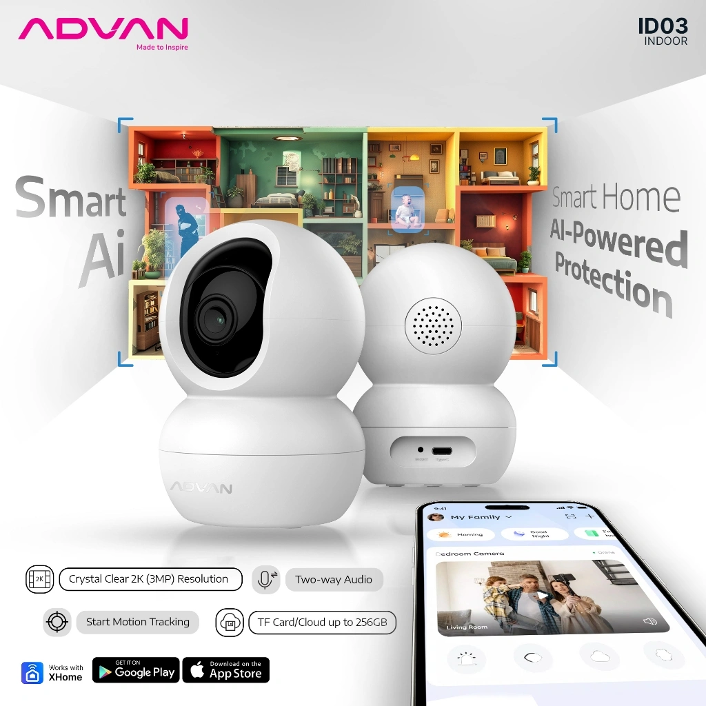 ADVAN Smart AI CCTV Indoor ID3 Smart IP Camera  3MP 2K Indoor CCTV WIFI PTZ