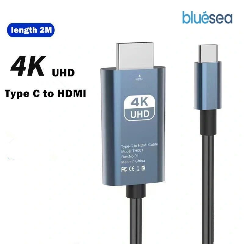 Bluesea Adapter Kabel Type C to HDMI 4K UHD Converter Hp ke Mobile phone/laptop/monitor Projection