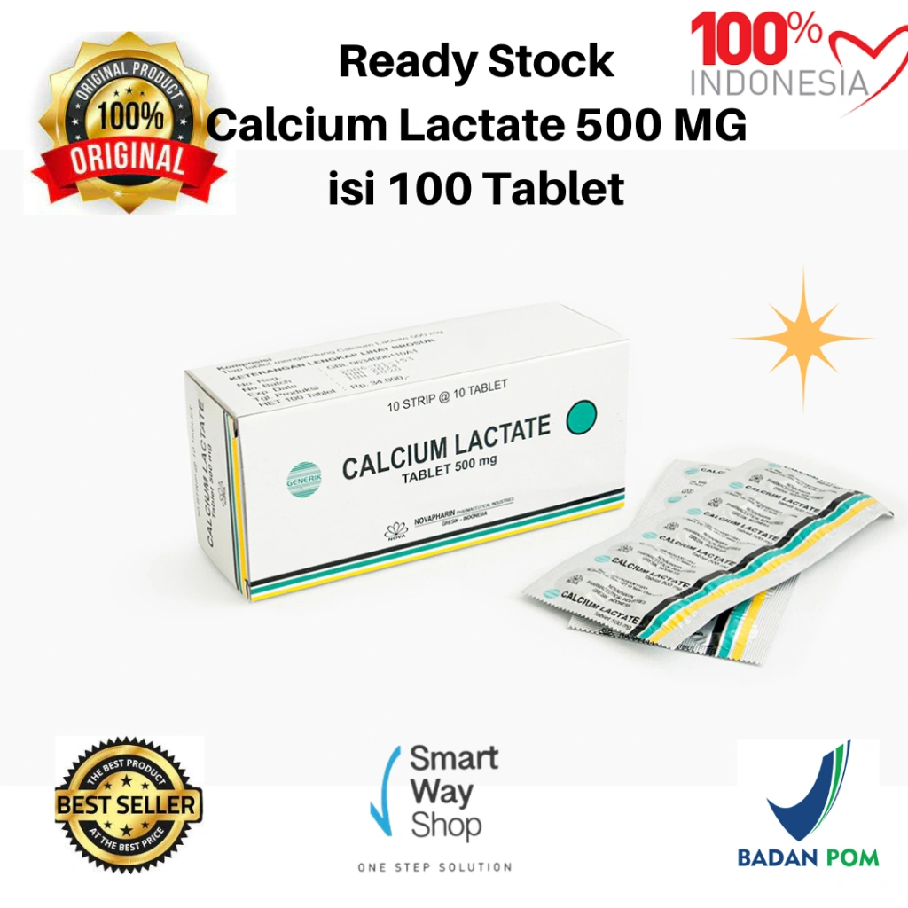 CALCIUM LACTATE 500 MG NOVAPHARIN 1 BOX isi 100 TABLET ORI BPOM