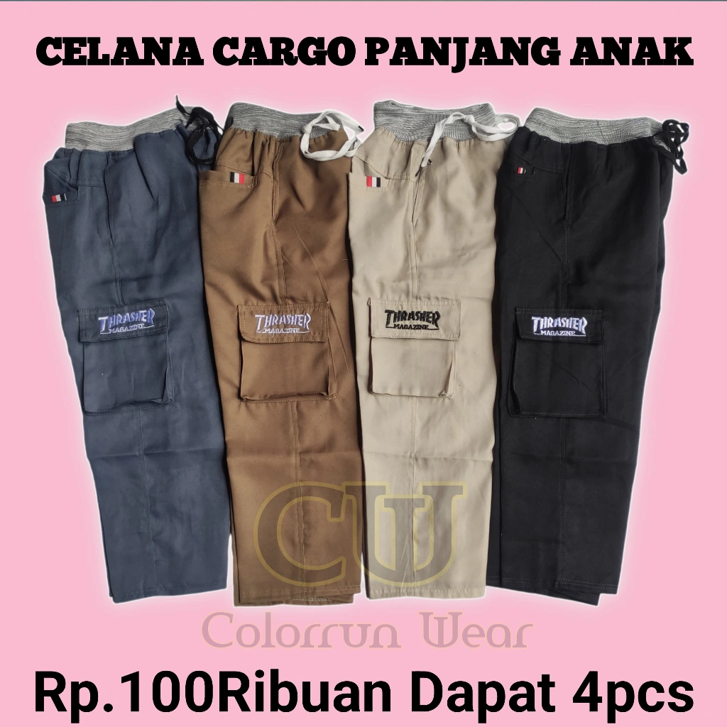 Paket 100 ribu isi 4 pcs Celana Anak cargo panjang umur 6 - 12 tahun kelas 1-6 SD